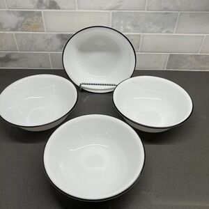 4~CORELLE VITRELLE GARDEN GETAWAY SOUP CEREAL BOWLS BLACK RIM